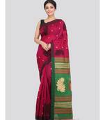 PinkLoom Women's multicolor hand woven cotton silk sarees With Blouse