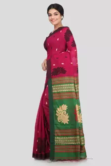 PinkLoom Women's multicolor hand woven cotton silk sarees With Blouse