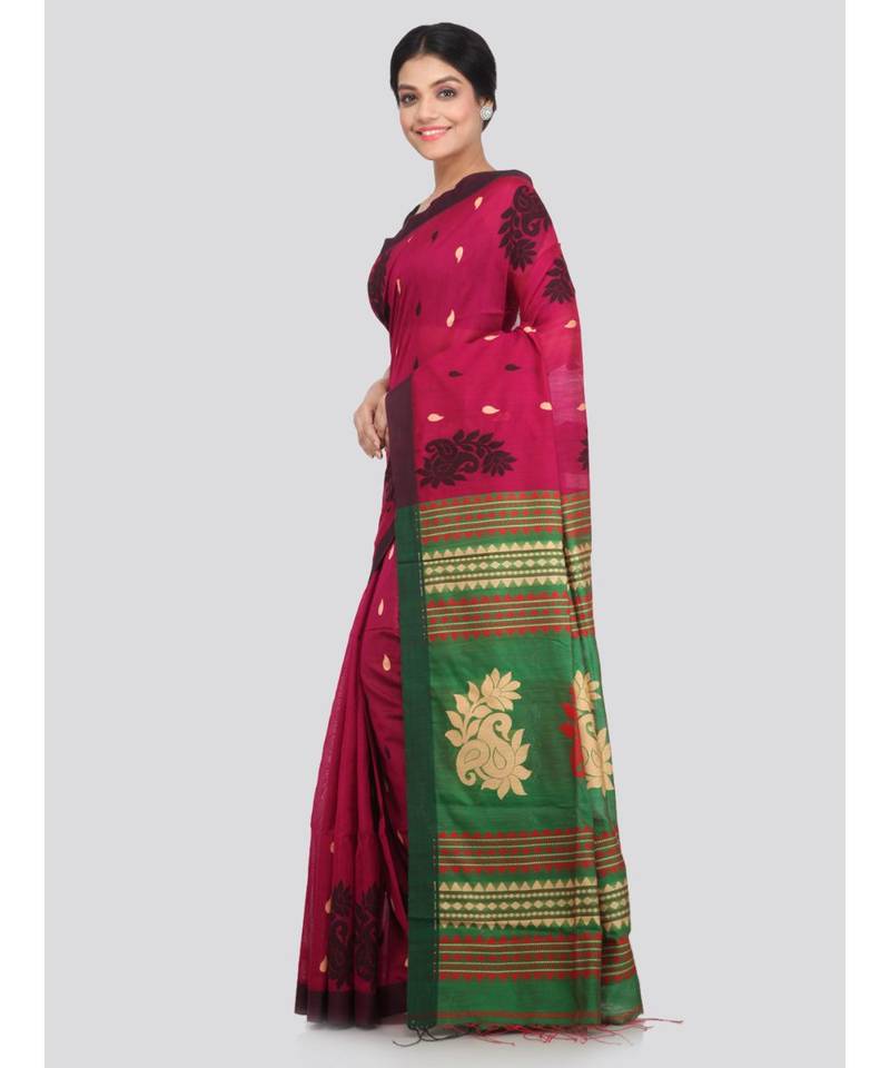 PinkLoom Women's multicolor hand woven cotton silk sarees With Blouse