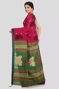 PinkLoom Women's multicolor hand woven cotton silk sarees With Blouse