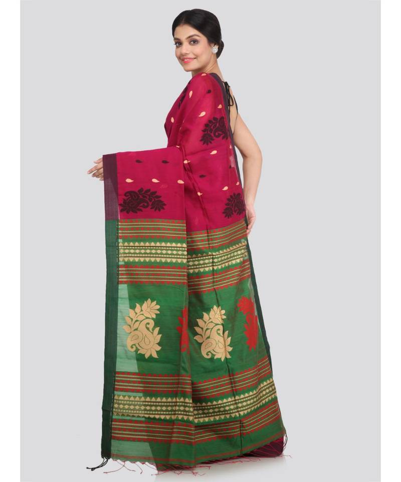 PinkLoom Women's multicolor hand woven cotton silk sarees With Blouse