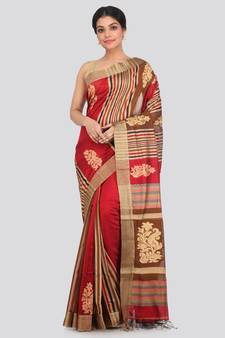 PinkLoom Women's multicolor hand woven cotton silk sarees With Blouse
