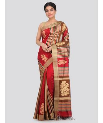 PinkLoom Women's multicolor hand woven cotton silk sarees With Blouse 1