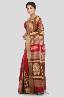 PinkLoom Women's multicolor hand woven cotton silk sarees With Blouse