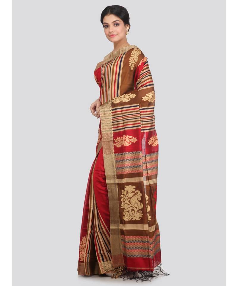 PinkLoom Women's multicolor hand woven cotton silk sarees With Blouse
