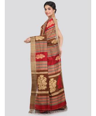 PinkLoom Women's multicolor hand woven cotton silk sarees With Blouse 3