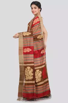 PinkLoom Women's multicolor hand woven cotton silk sarees With Blouse