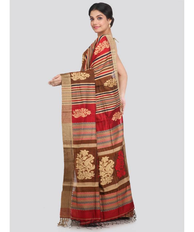 PinkLoom Women's multicolor hand woven cotton silk sarees With Blouse