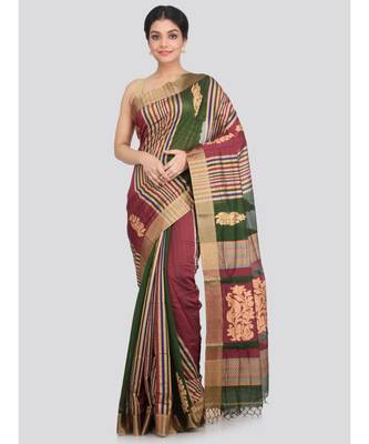 PinkLoom Women's multicolor hand woven cotton silk sarees With Blouse 1