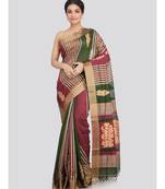 PinkLoom Women's multicolor hand woven cotton silk sarees With Blouse