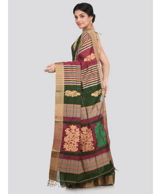 PinkLoom Women's multicolor hand woven cotton silk sarees With Blouse 3