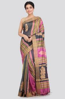 PinkLoom Women's multicolor hand woven cotton silk sarees With Blouse