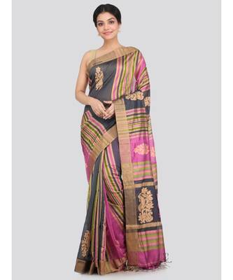 PinkLoom Women's multicolor hand woven cotton silk sarees With Blouse 1