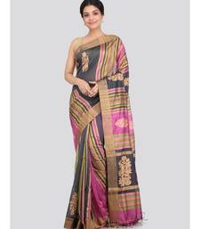 PinkLoom Women's multicolor hand woven cotton silk sarees With Blouse