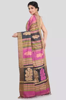 PinkLoom Women's multicolor hand woven cotton silk sarees With Blouse