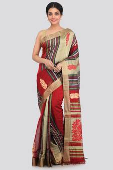 PinkLoom Women's multicolor hand woven cotton silk sarees With Blouse