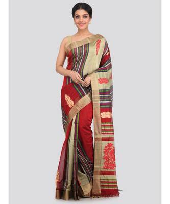 PinkLoom Women's multicolor hand woven cotton silk sarees With Blouse 1