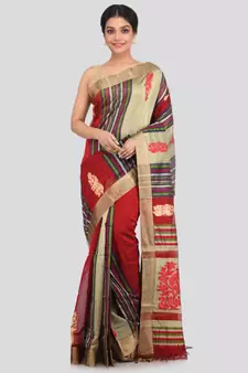 PinkLoom Women's multicolor hand woven cotton silk sarees With Blouse