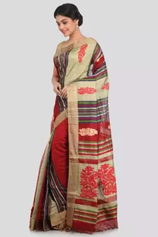 PinkLoom Women's multicolor hand woven cotton silk sarees With Blouse