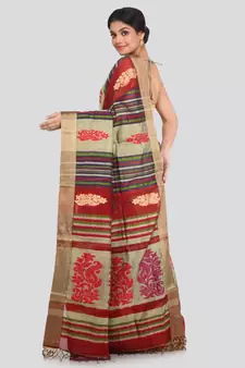 PinkLoom Women's multicolor hand woven cotton silk sarees With Blouse