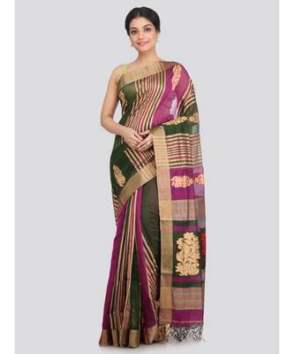 PinkLoom Women's multicolor hand woven cotton silk sarees With Blouse 1