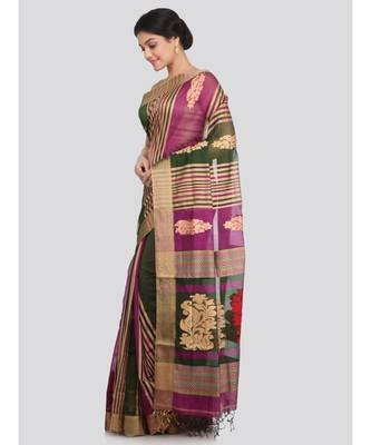 PinkLoom Women's multicolor hand woven cotton silk sarees With Blouse 2