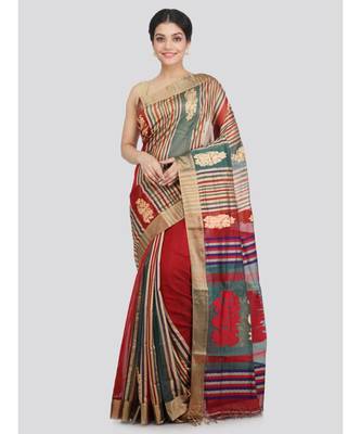 PinkLoom Women's multicolor hand woven cotton silk sarees With Blouse 1