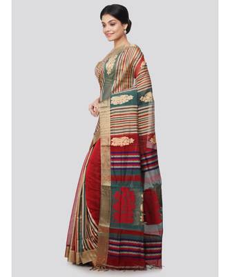 PinkLoom Women's multicolor hand woven cotton silk sarees With Blouse 2