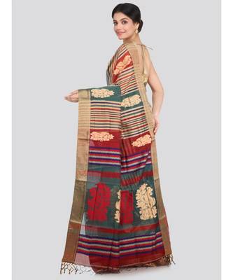 PinkLoom Women's multicolor hand woven cotton silk sarees With Blouse 3