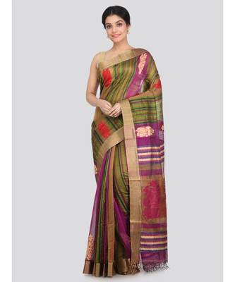 PinkLoom Women's multicolor hand woven cotton silk sarees With Blouse 1