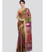 PinkLoom Women's multicolor hand woven cotton silk sarees With Blouse