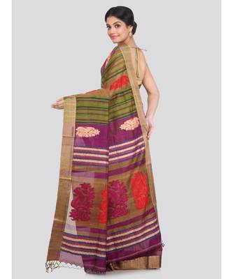 PinkLoom Women's multicolor hand woven cotton silk sarees With Blouse 3