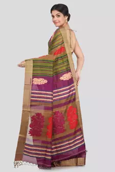 PinkLoom Women's multicolor hand woven cotton silk sarees With Blouse