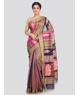 PinkLoom Women's multicolor hand woven cotton silk sarees With Blouse 1