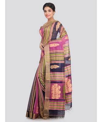 PinkLoom Women's multicolor hand woven cotton silk sarees With Blouse 2