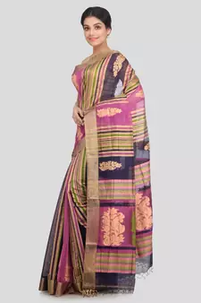 PinkLoom Women's multicolor hand woven cotton silk sarees With Blouse