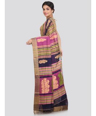 PinkLoom Women's multicolor hand woven cotton silk sarees With Blouse 3