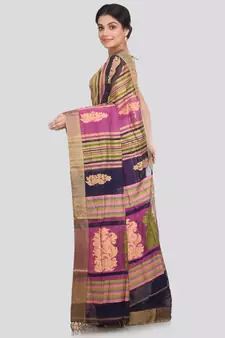 PinkLoom Women's multicolor hand woven cotton silk sarees With Blouse