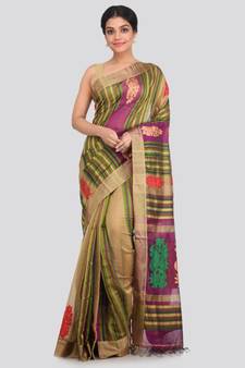 PinkLoom Women's multicolor hand woven cotton silk sarees With Blouse