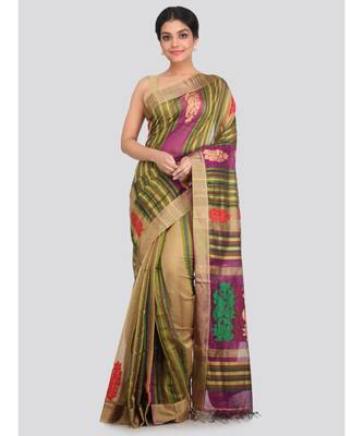 PinkLoom Women's multicolor hand woven cotton silk sarees With Blouse 1
