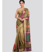 PinkLoom Women's multicolor hand woven cotton silk sarees With Blouse