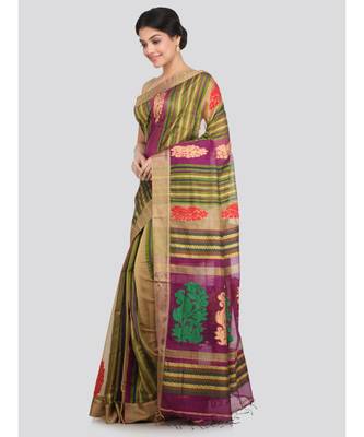 PinkLoom Women's multicolor hand woven cotton silk sarees With Blouse 2