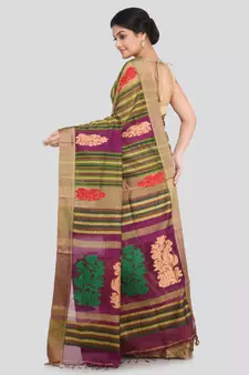 PinkLoom Women's multicolor hand woven cotton silk sarees With Blouse