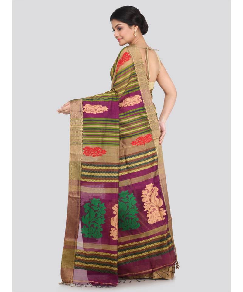 PinkLoom Women's multicolor hand woven cotton silk sarees With Blouse