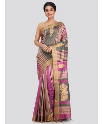 PinkLoom Women's multicolor hand woven cotton silk sarees With Blouse 1