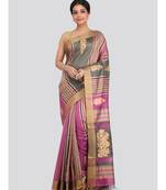 PinkLoom Women's multicolor hand woven cotton silk sarees With Blouse