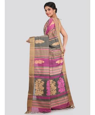 PinkLoom Women's multicolor hand woven cotton silk sarees With Blouse 3