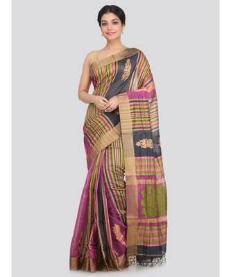 PinkLoom Women's multicolor hand woven cotton silk sarees With Blouse 1