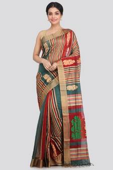 PinkLoom Women's multicolor hand woven cotton silk sarees With Blouse