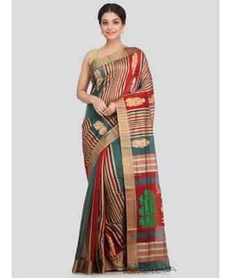 PinkLoom Women's multicolor hand woven cotton silk sarees With Blouse 1